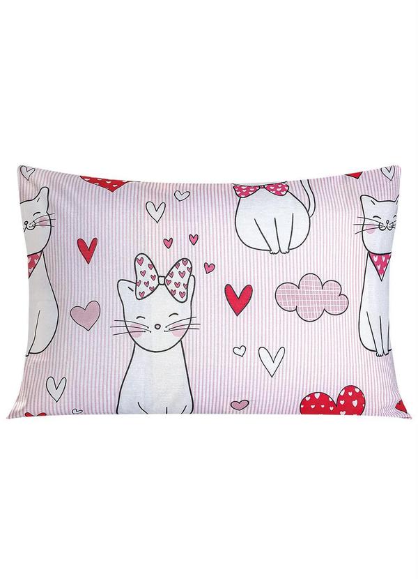 Mundo Lar - Fronha 150 Fios Coração Gatinhas 1 Peça 1