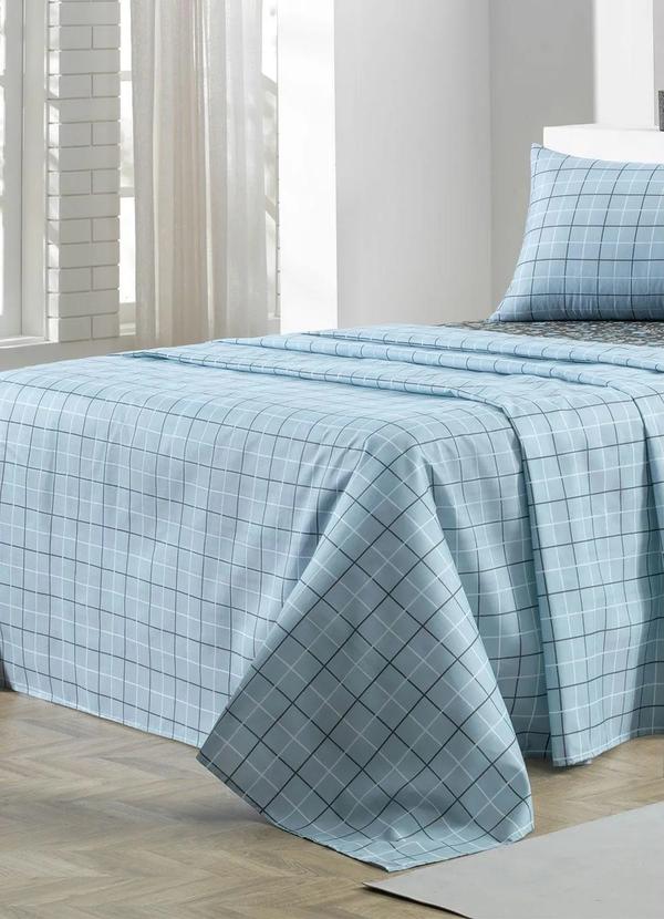 Mundo Lar - Jogo de Cama 150 Fios Azul Casal 4 Peças 2