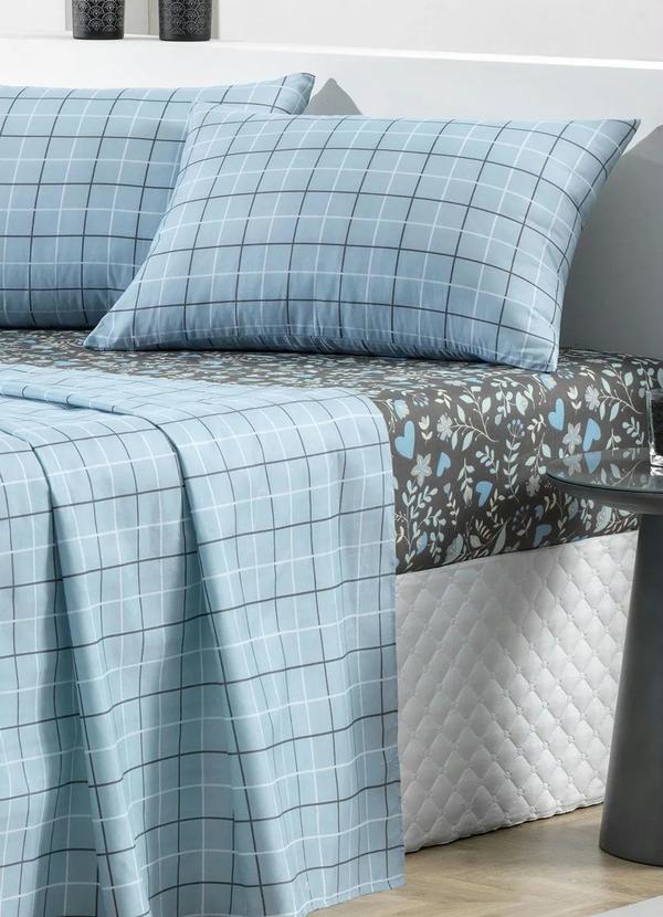 Mundo Lar - Jogo de Cama 150 Fios Azul Casal 4 Peças 3