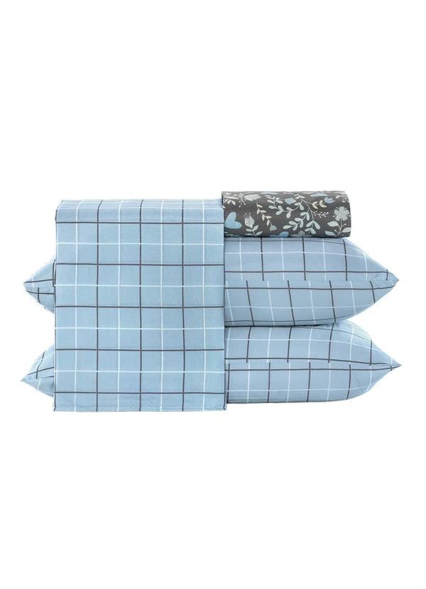 Mundo Lar - Jogo de Cama 150 Fios Azul Casal 4 Peças 6