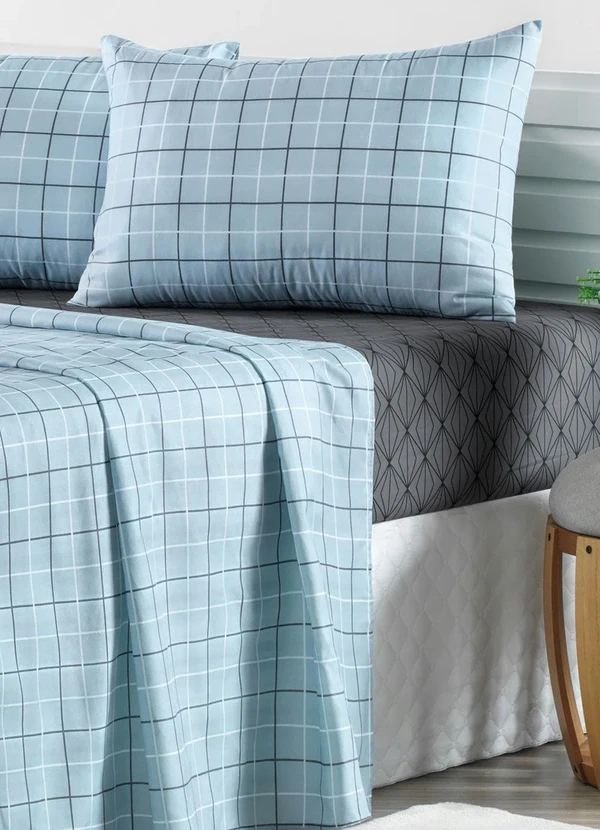 Mundo Lar - Jogo de Cama 150 Fios Azul Casal 4 Peças 3