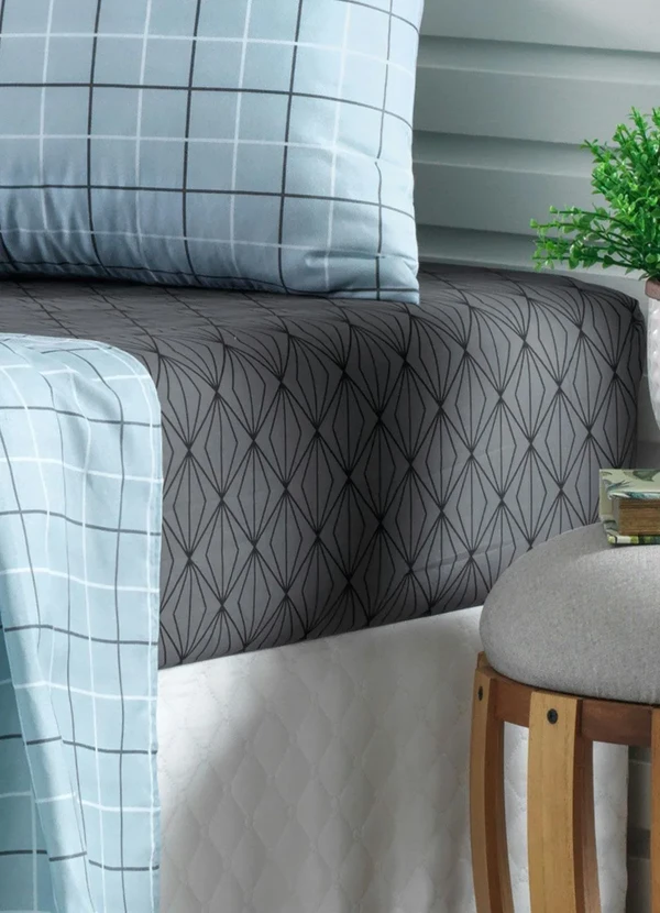 Mundo Lar - Jogo de Cama 150 Fios Azul Casal 4 Peças 5