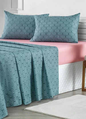 Mundo Lar - Jogo de Cama 150 Fios Azul Casal 4 Peças - MUNDO LAR