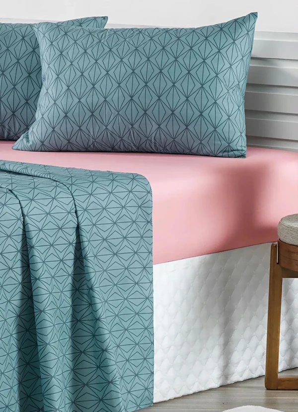 Mundo Lar - Jogo de Cama 150 Fios Azul Casal 4 Peças 3