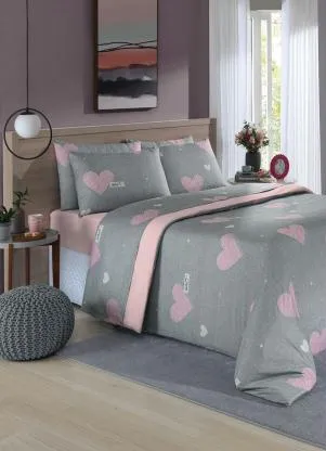 Mundo Lar - Jogo de Cama 150 Fios Cinza Casal 4 Peças - MUNDO LAR