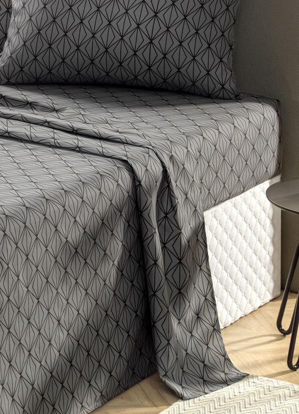 Mundo Lar - Jogo de Cama 150 Fios Cinza Casal 4 Peças 2