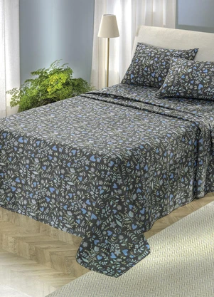 Mundo Lar - Jogo de Cama 150 Fios Cinza Casal 4 Peças - MUNDO LAR