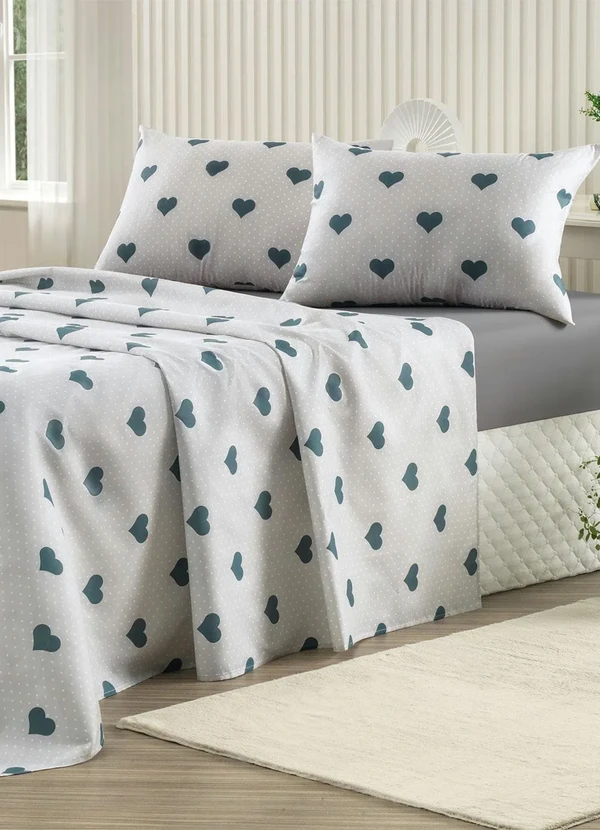Mundo Lar - Jogo de Cama 150 Fios Coração Casal 4 Peças