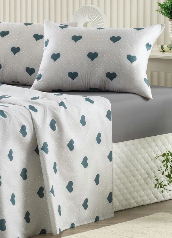 Mundo Lar - Jogo de Cama 150 Fios Coração Casal 4 Peças 3