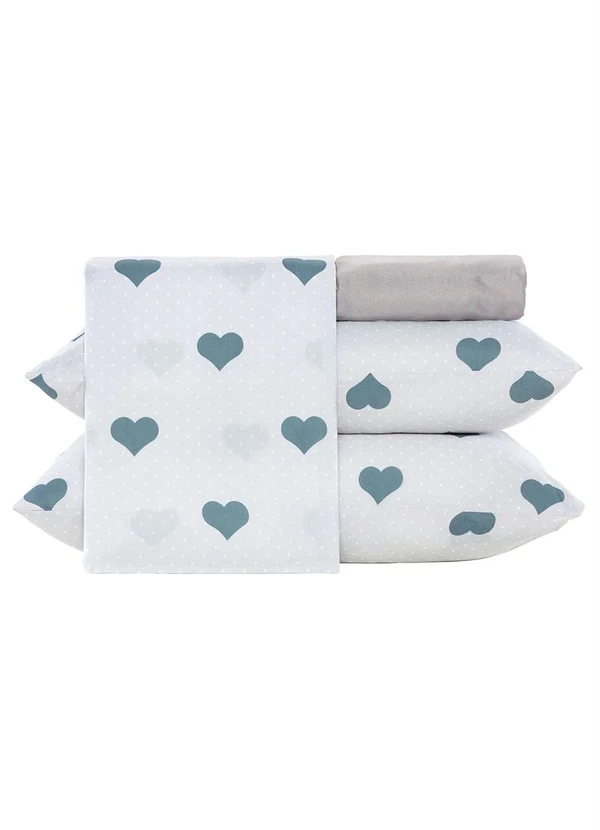 Mundo Lar - Jogo de Cama 150 Fios Coração Casal 4 Peças 5