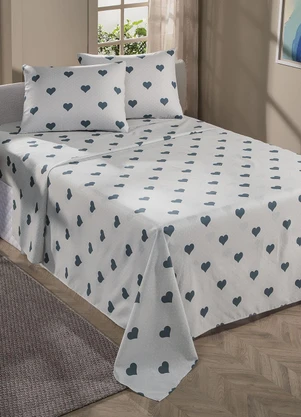 Mundo Lar - Jogo de Cama 150 Fios Coração Casal 4 Peças - MUNDO LAR