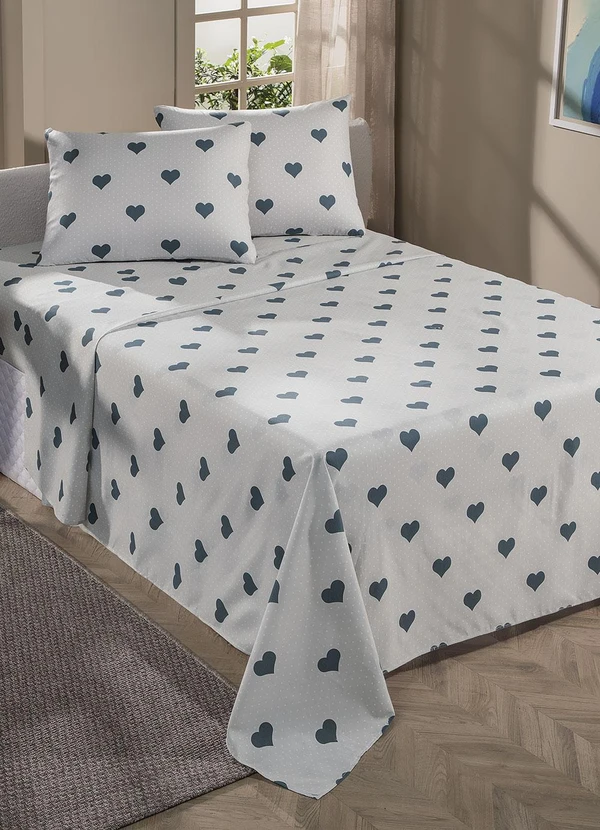 Mundo Lar - Jogo de Cama 150 Fios Coração Casal 4 Peças 1