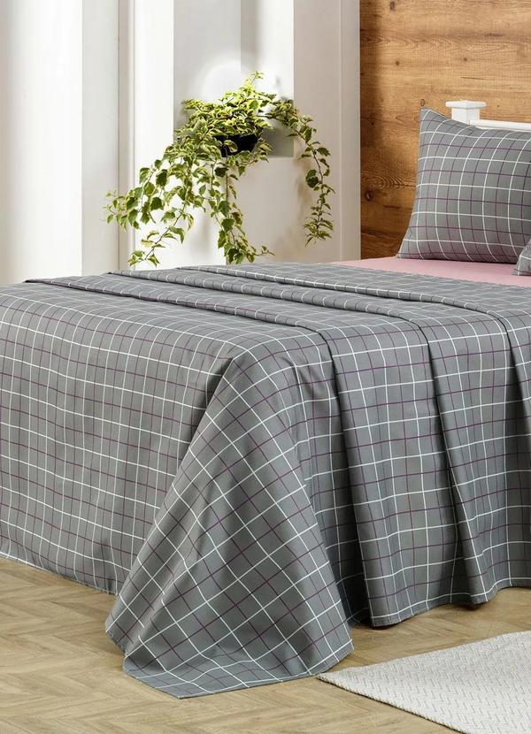 Mundo Lar - Jogo de Cama 150 Fios Grid Casal 4 Peças 2