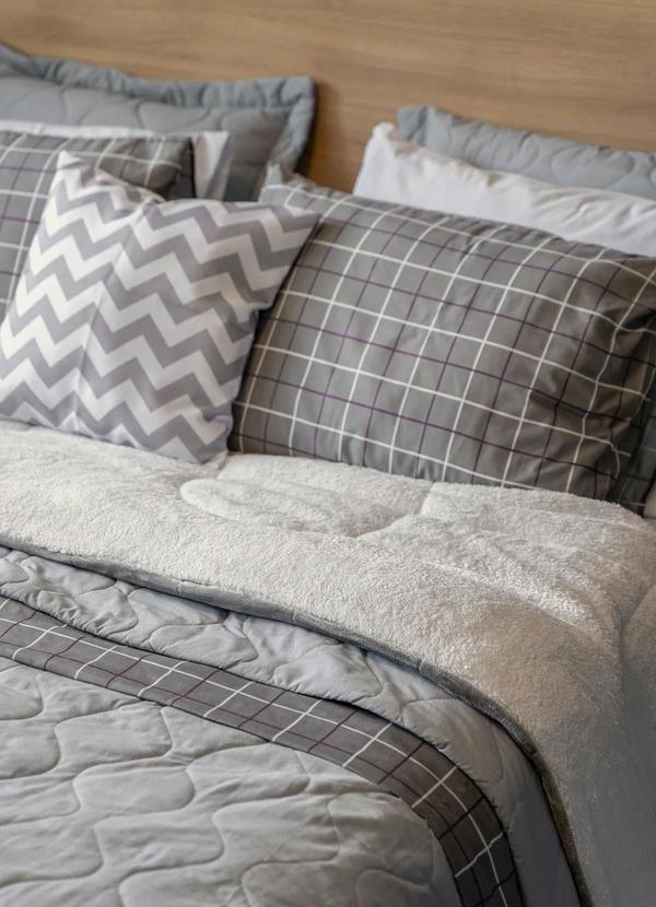 Mundo Lar - Jogo de Cama 150 Fios Grid Casal 4 Peças 7