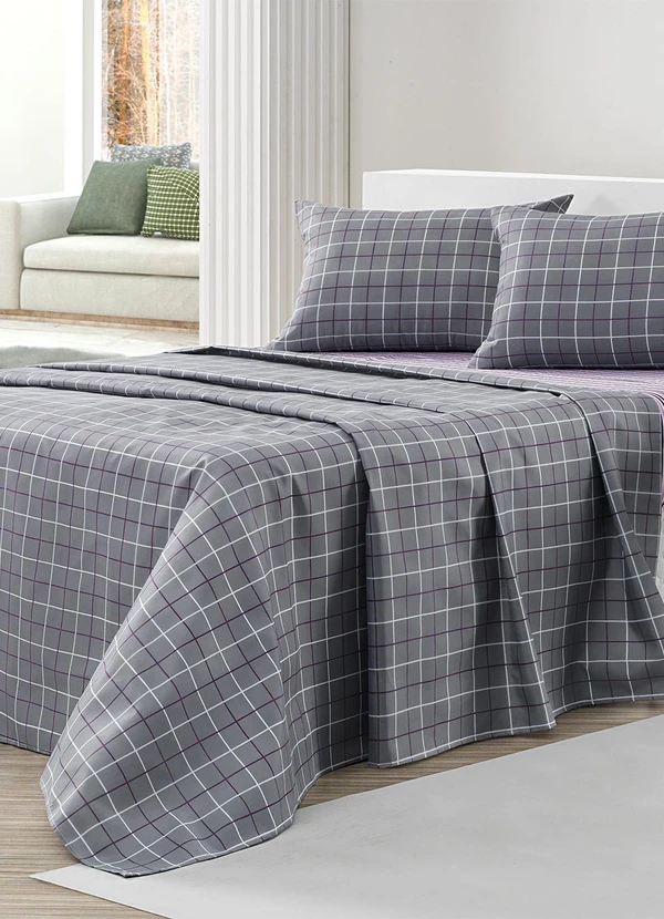 Ligasoft - Jogo de Cama 150 Fios Grid Casal 4 Peças