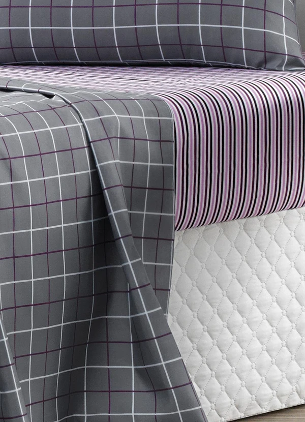 Ligasoft - Jogo de Cama 150 Fios Grid Casal 4 Peças 2