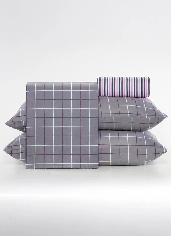 Ligasoft - Jogo de Cama 150 Fios Grid Casal 4 Peças 4