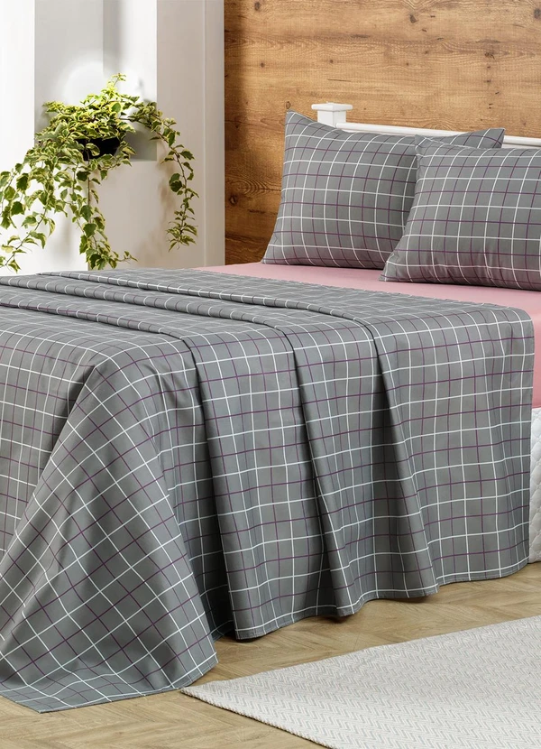 Ligasoft - Jogo de Cama 150 Fios Grid Casal 4 Peças