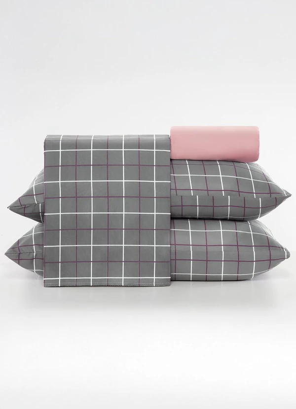 Ligasoft - Jogo de Cama 150 Fios Grid Casal 4 Peças 4