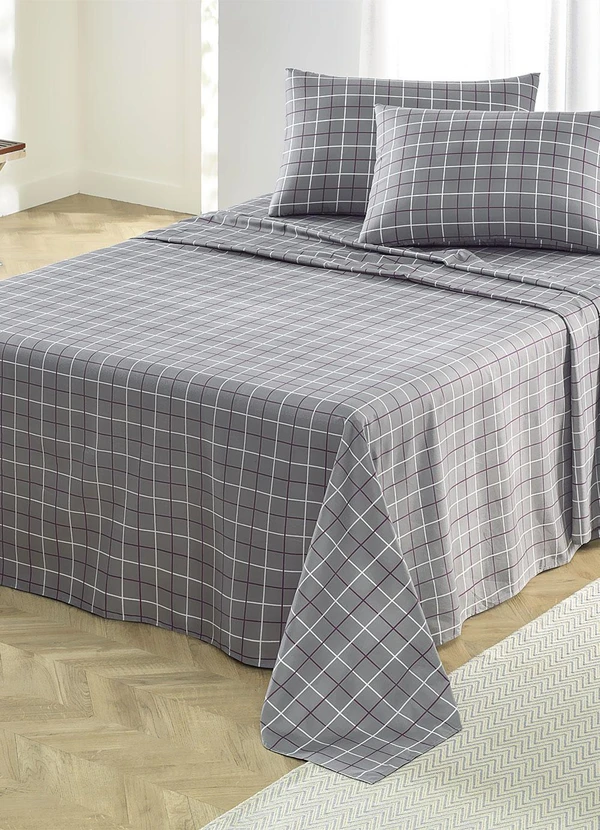 Mundo Lar - Jogo de Cama 150 Fios Grid Casal 4 Peças