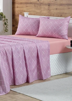 Mundo Lar - Jogo de Cama 150 Fios Lilás Casal 4 Peças - MUNDO LAR