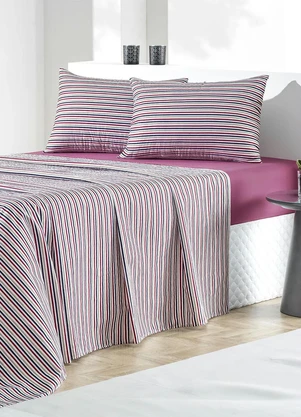 Mundo Lar - Jogo de Cama 150 Fios Listras Casal 4 Peças - MUNDO LAR
