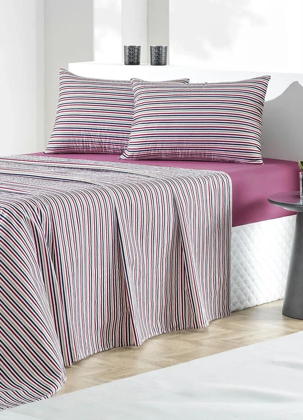 Mundo Lar - Jogo de Cama 150 Fios Listras Casal 4 Peças