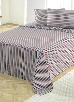 Mundo Lar - Jogo de Cama 150 Fios Listras Casal 4 Peças - MUNDO LAR