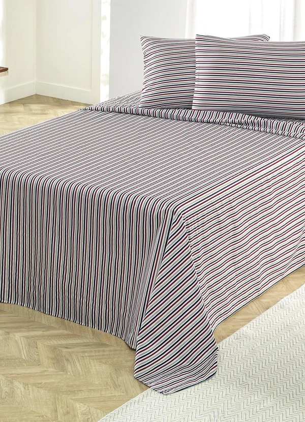 Mundo Lar - Jogo de Cama 150 Fios Listras Casal 4 Peças