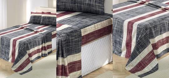 Jogo de Cama 150 Fios Listras Casal 4 Pe�as