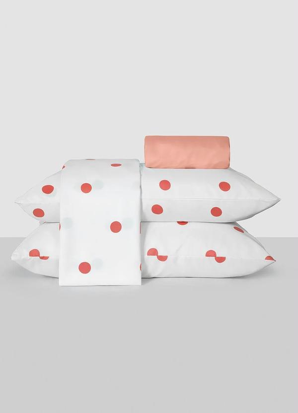 Mundo Lar - Jogo de Cama 150 Fios Poá Salmão Casal 4 Peças 2