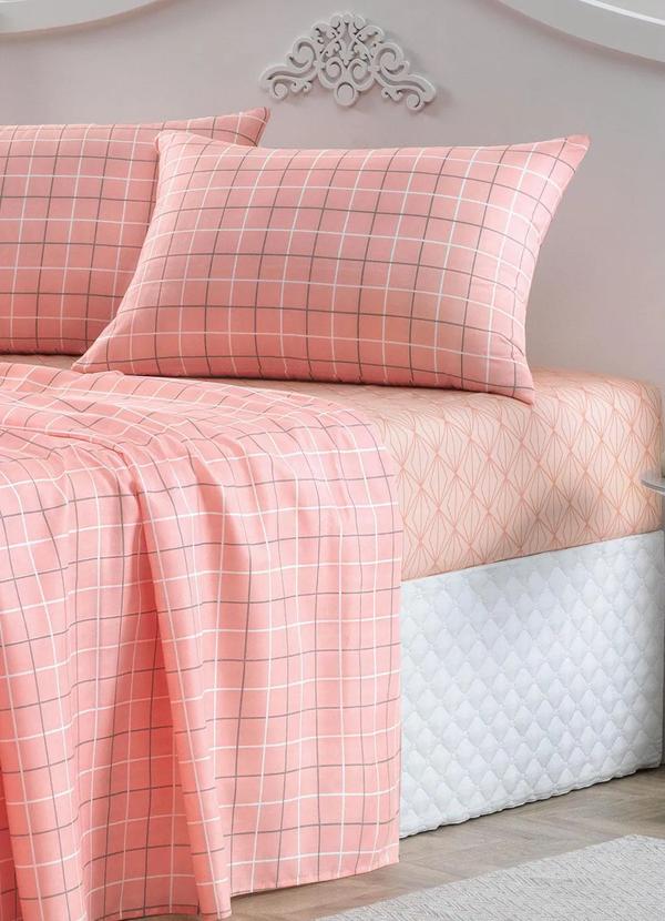 Mundo Lar - Jogo de Cama 150 Fios Rosa Casal 4 Peças 3