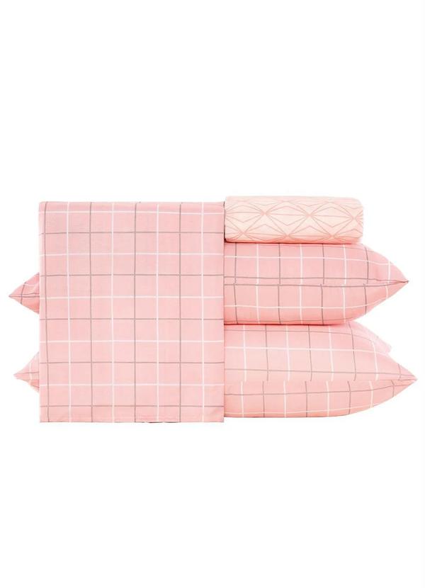 Mundo Lar - Jogo de Cama 150 Fios Rosa Casal 4 Peças 6
