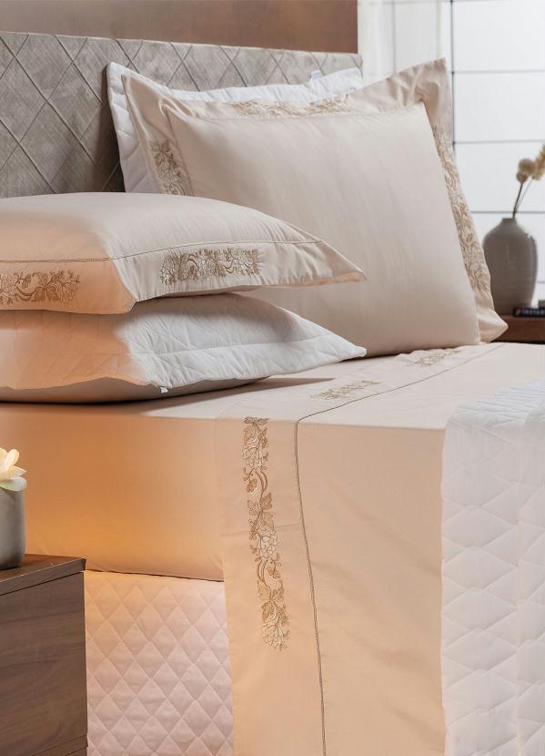 Lar e Lazer - Jogo de Cama 180 Fios Bege Casal 4 Peças