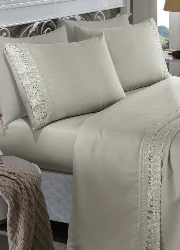 Mundo Lar - Jogo de Cama 200 Fios Bege Casal 4 Peças 2