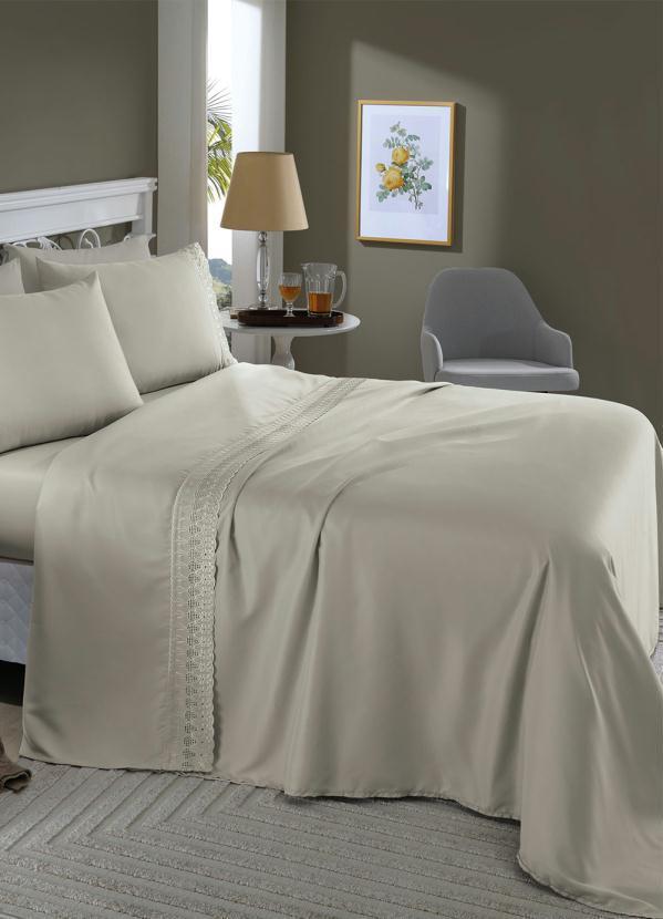 Mundo Lar - Jogo de Cama 200 Fios Bege Casal 4 Peças 7