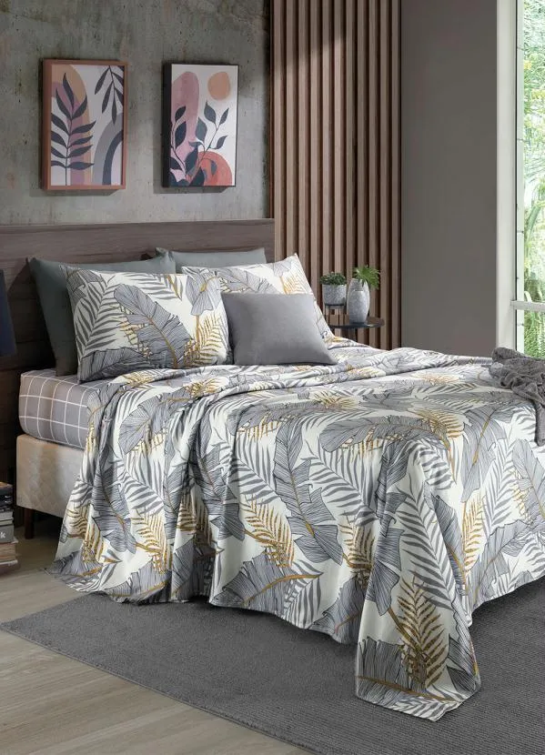 Mundo Lar - Jogo de Cama 200 Fios Cinza Casal 4 Peças