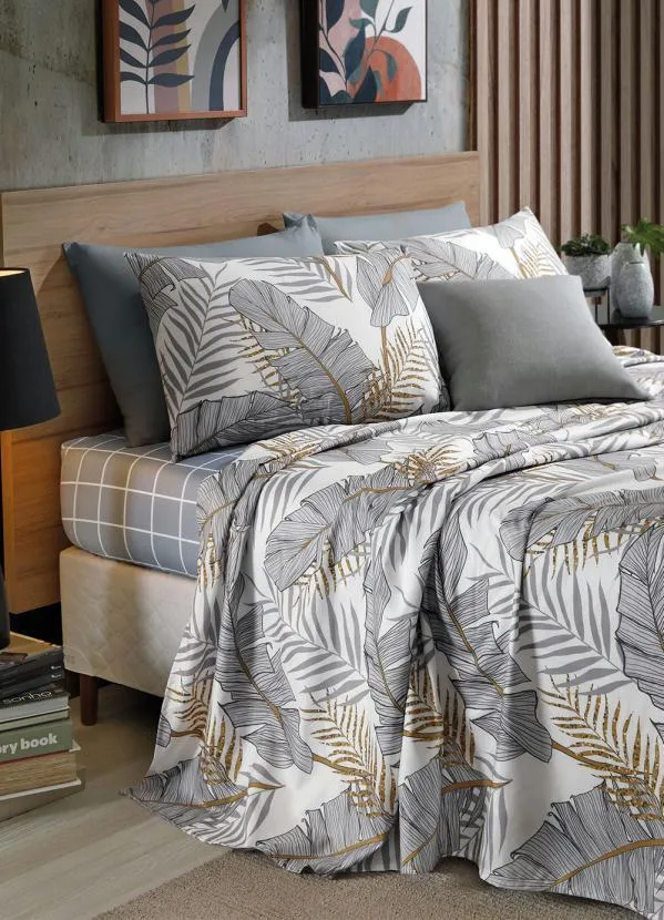 Mundo Lar - Jogo de Cama 200 Fios Cinza Casal 4 Peças 2