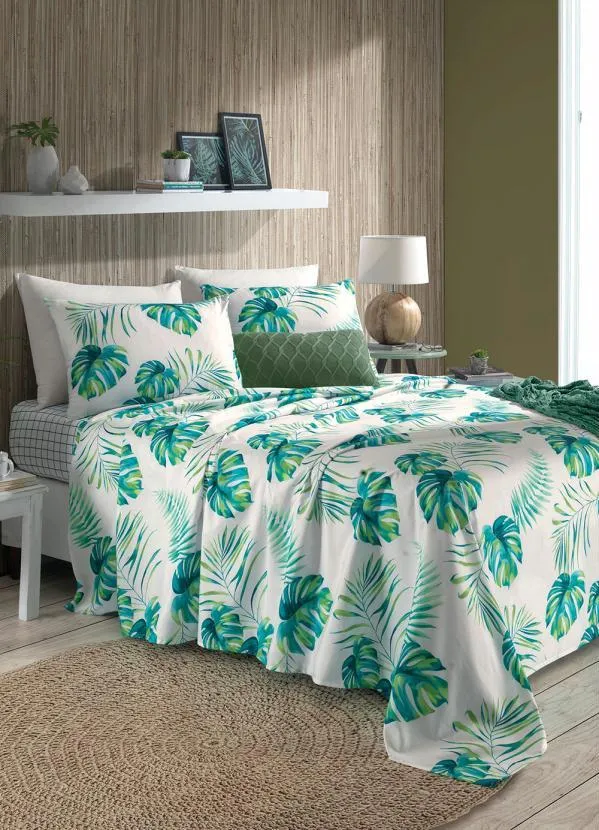 Mundo Lar - Jogo de Cama 200 Fios Folhas Casal 4 Peças