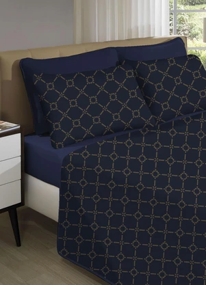 Portallar - Jogo de Cama Casal Azul Profundo 4 Peças - PORTALLAR