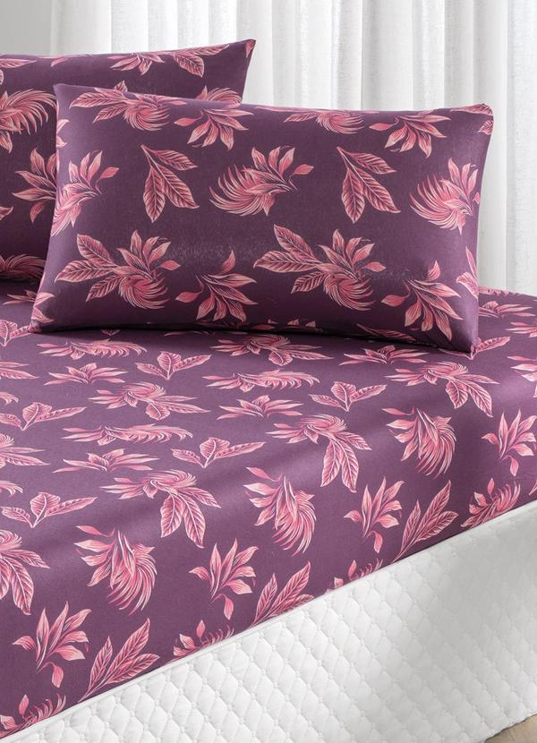 Portallar - Jogo de Cama Casal Folhas Bordô 3 Peças 2