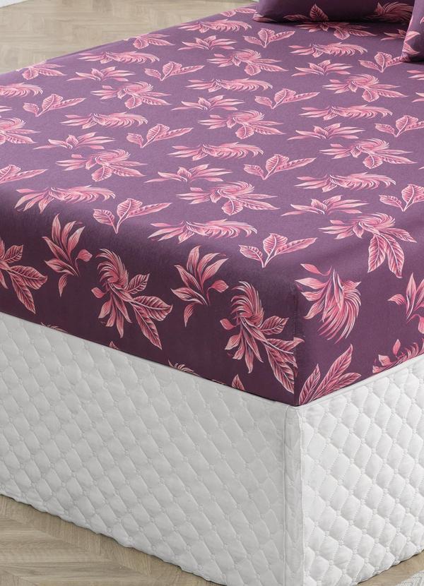 Portallar - Jogo de Cama Casal Folhas Bordô 3 Peças 3