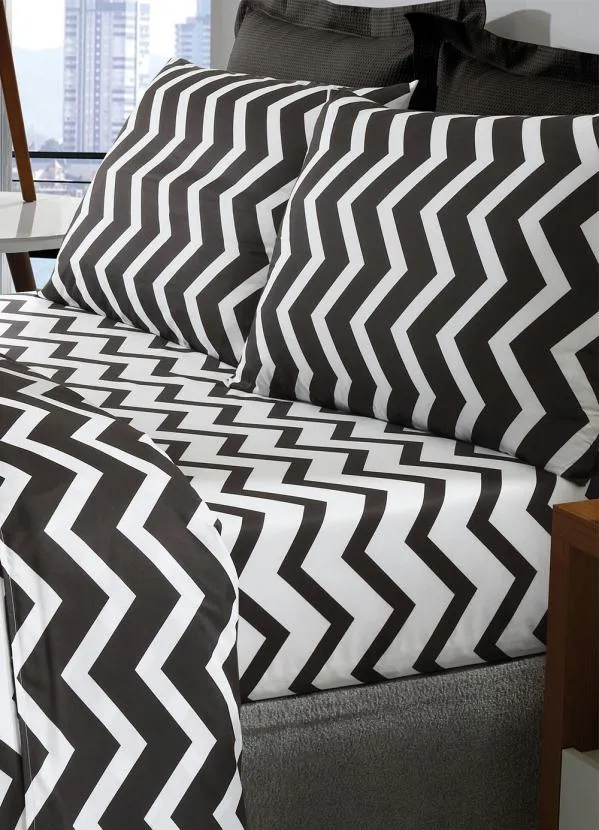 Mundo Lar - Jogo de Cama Chevron Grafite Casal 4 Peças 2