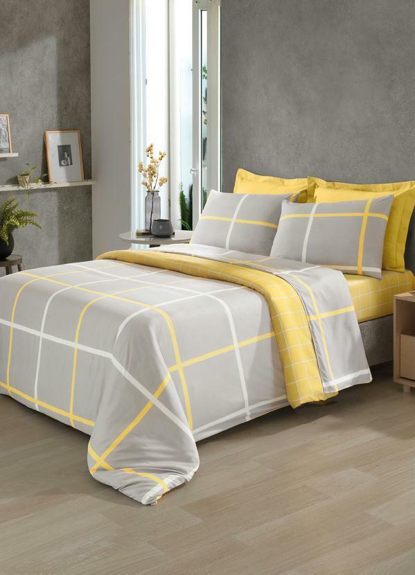 Mundo Lar - Jogo de Cama Cinza/Amarelo Casal 4 Peças