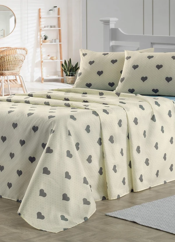 Ligasoft - Jogo de Cama Coração Bege Casal 4 Peças