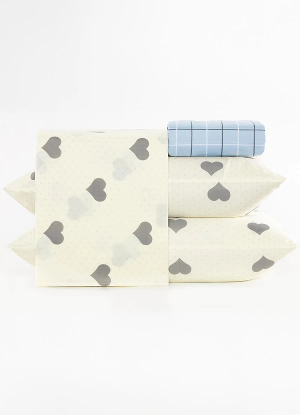 Ligasoft - Jogo de Cama Coração Bege Casal 4 Peças 4