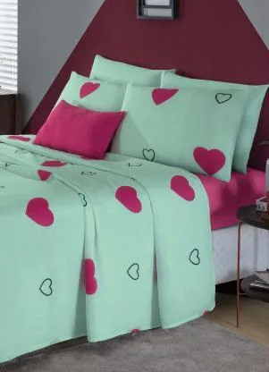 Mundo Lar - Jogo de Cama Coração Verde Casal 4 Peças - MUNDO LAR