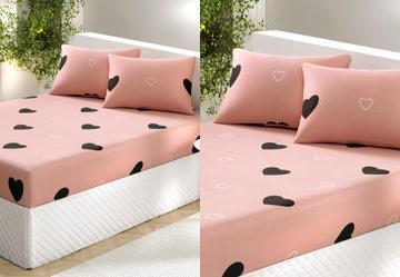 Jogo de Cama Cora��es Rosa Casal 3 Pe�as