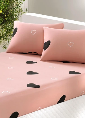 Portallar - Jogo de Cama Corações Rosa Casal 3 Peças - PORTALLAR
