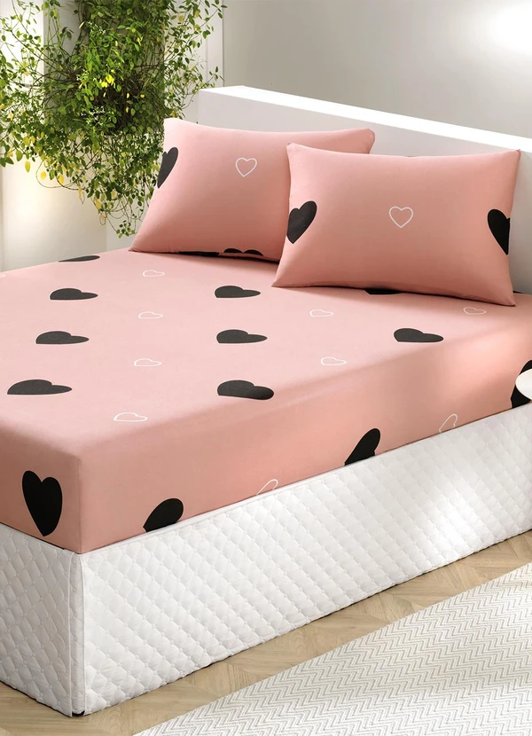 Portallar - Jogo de Cama Corações Rosa Casal 3 Peças